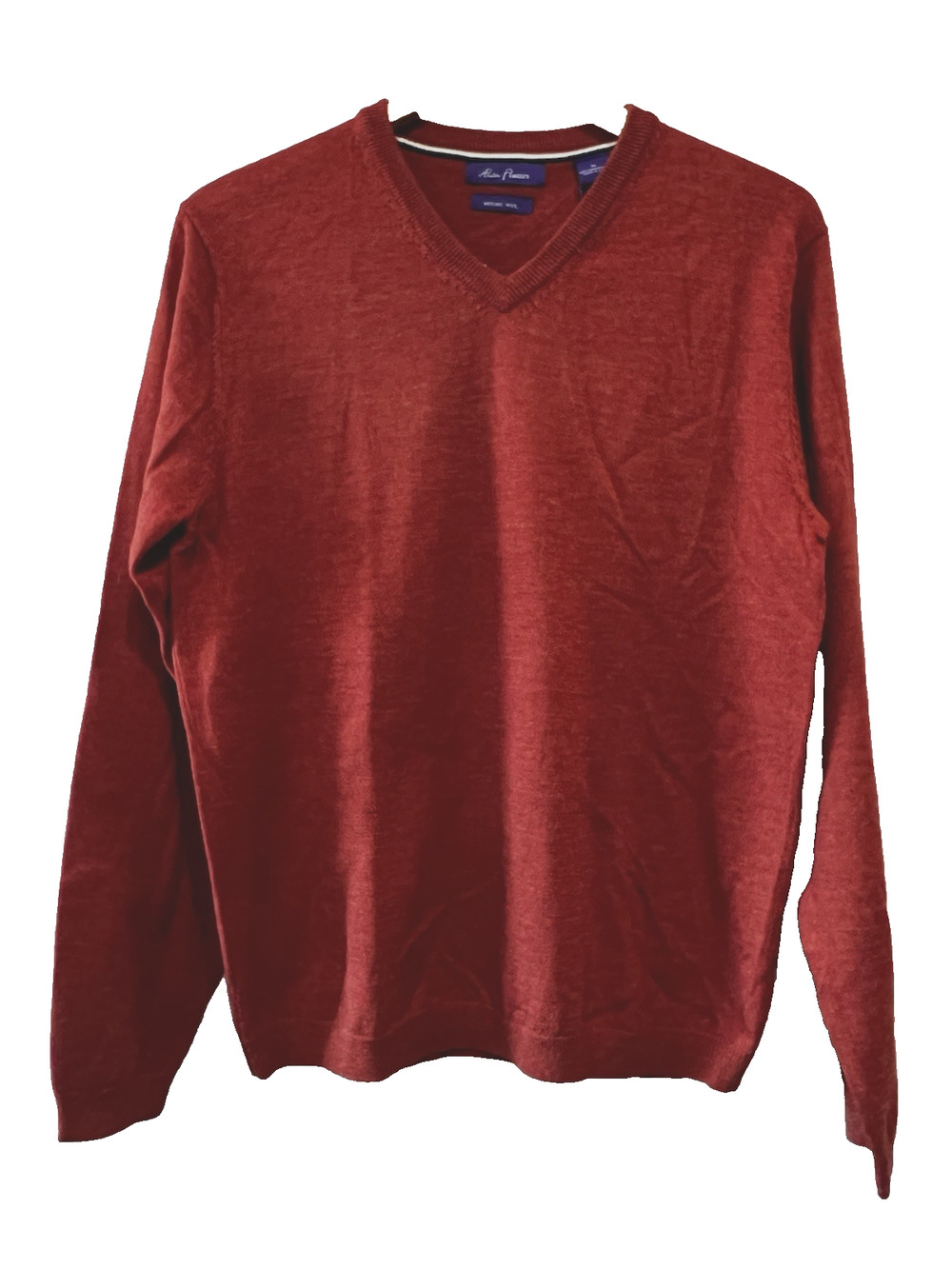 NWT Alan Flusser Rust color 100% Merino Wool Warm Cozy V neck Sweater Size-M